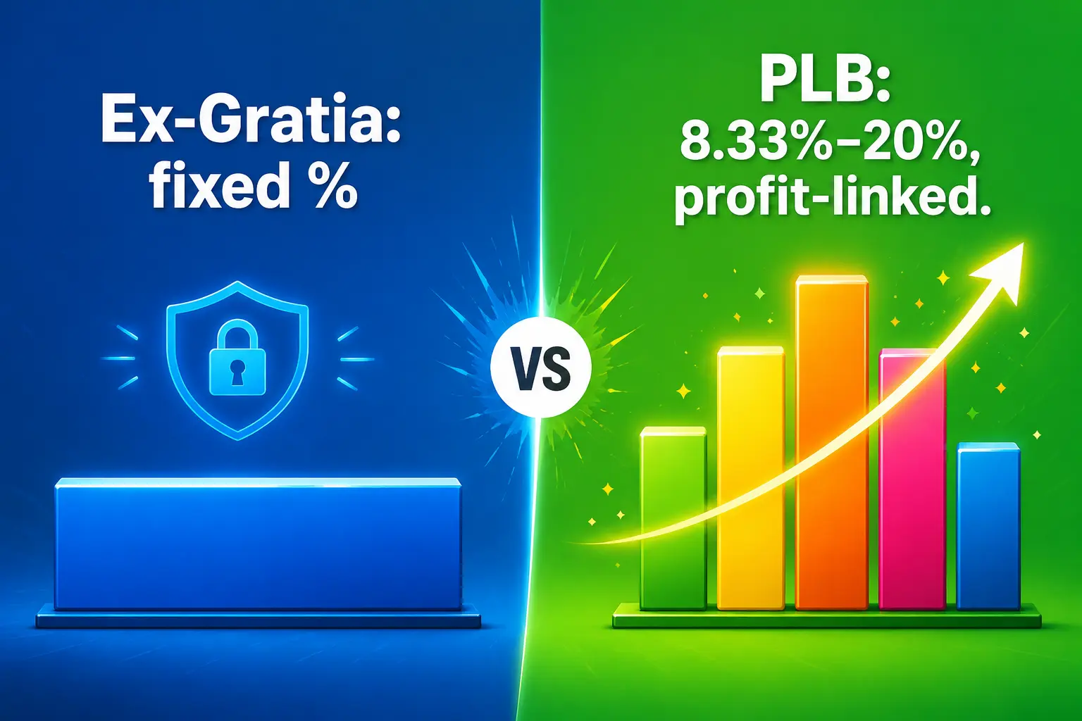 Comparison graphic of ex-gratia bonus and productivity linked bonus calculation for PSU employees