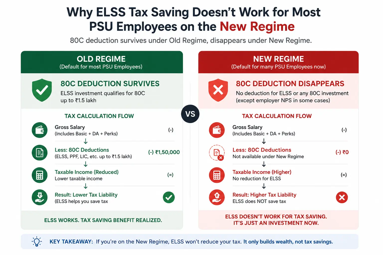 ELSS tax saving for PSU employees explained through a regime comparison chart